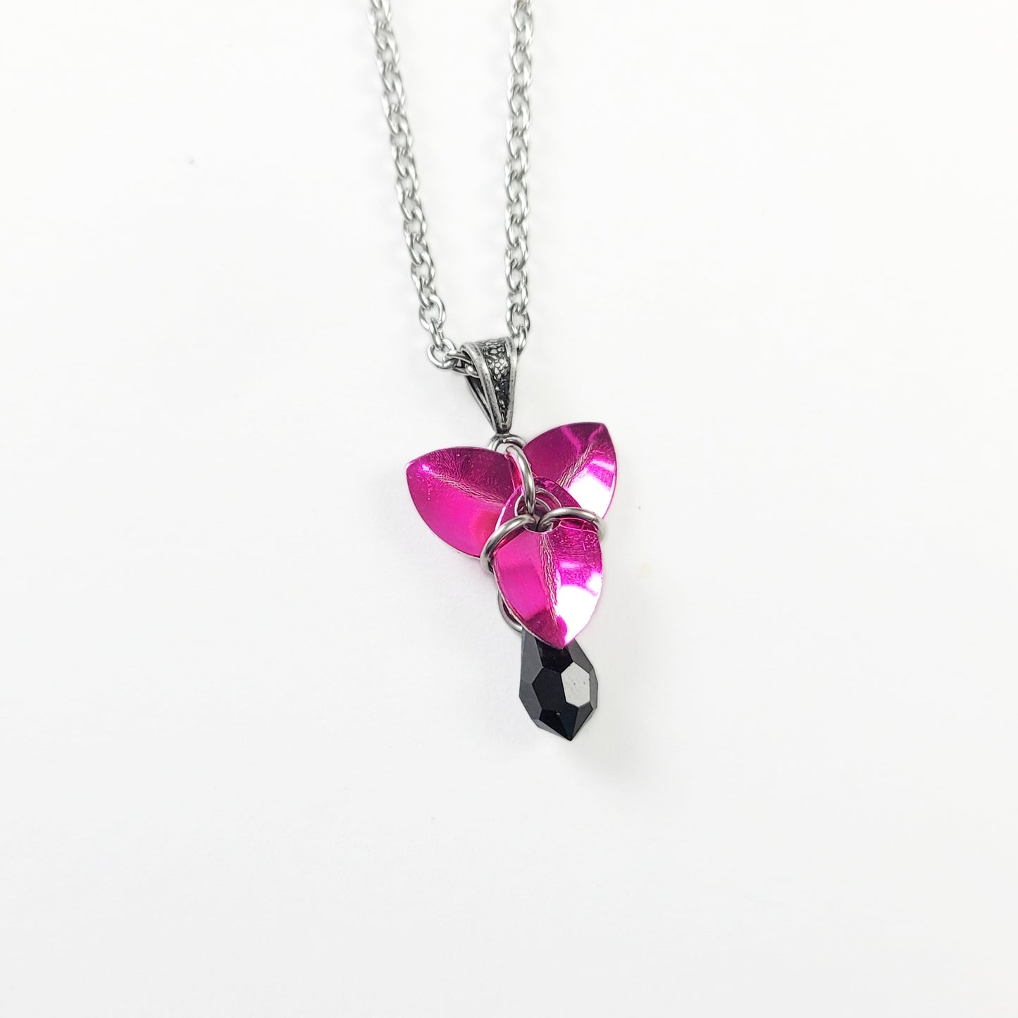 Tiny Scale Shield Necklace in Hot Pink