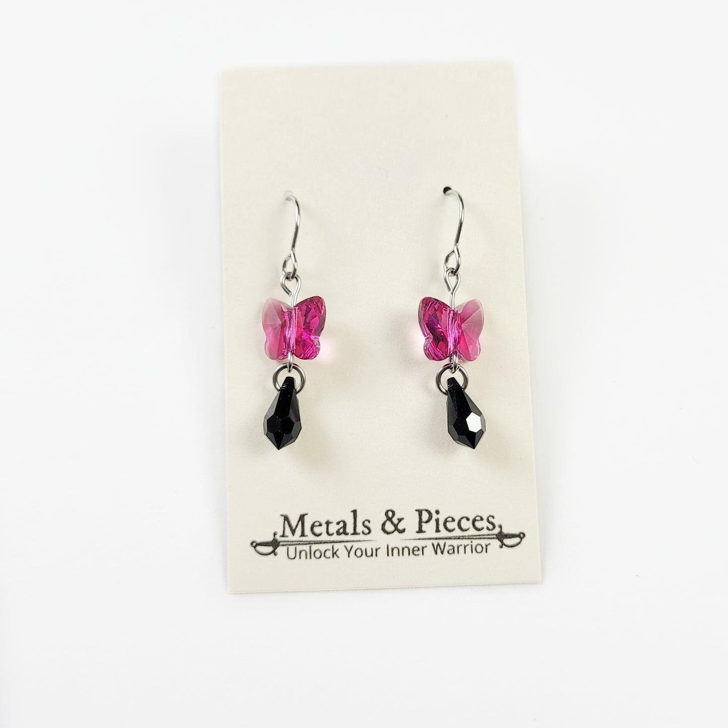 Pink Crystal Butterfly Earrings