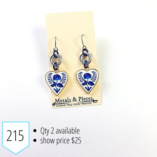 Blue & White Heart Earrings