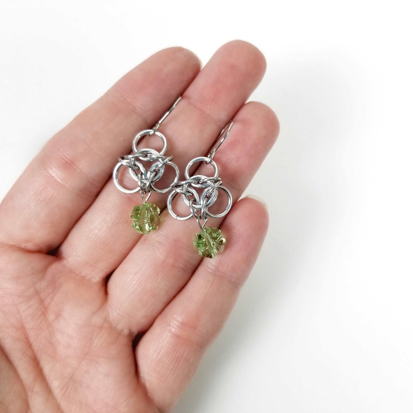 Chainmaille Trinity Earrings with Shamrocks