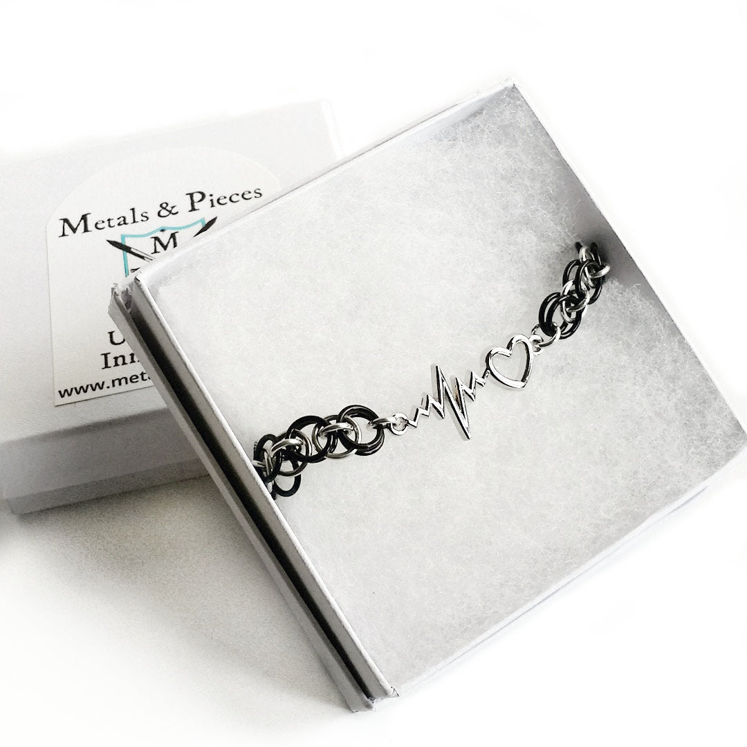 Thin White Line Bracelet - Heartbeat Bracelet