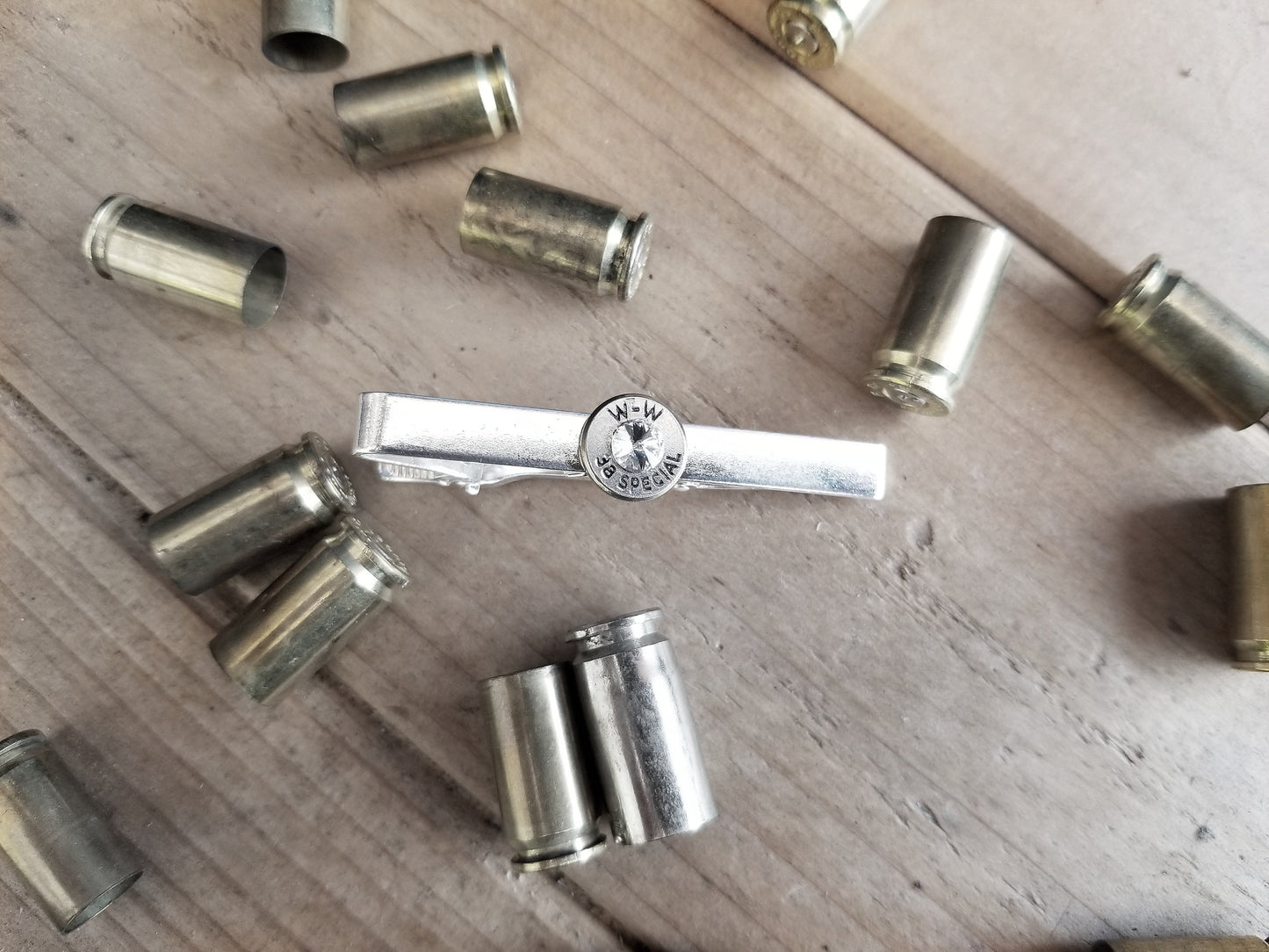 Silver Bullet Tie Clip with Crystal