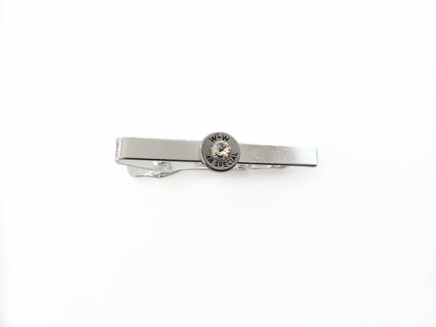 Silver Bullet Tie Clip with Crystal