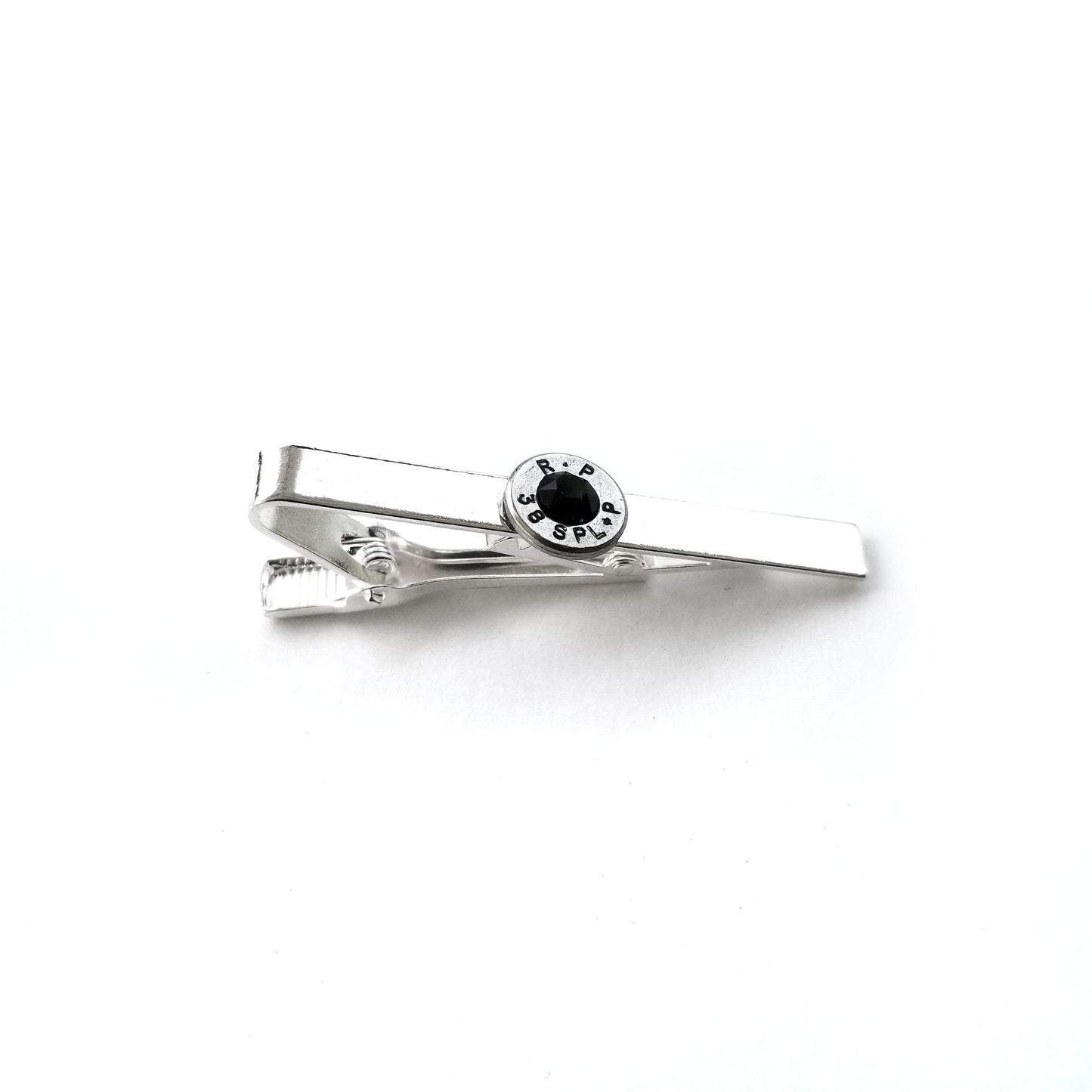 Silver Bullet Tie Clip with Crystal