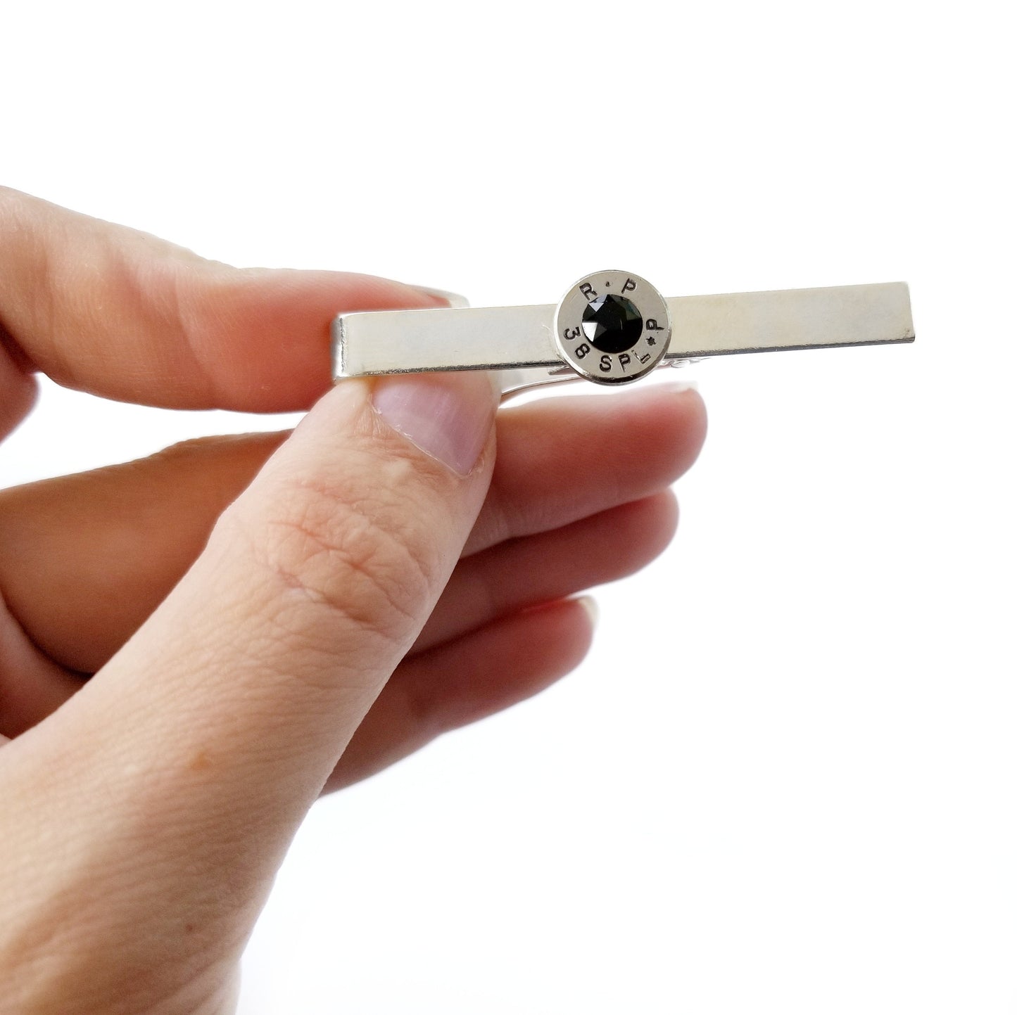 Silver Bullet Tie Clip with Crystal