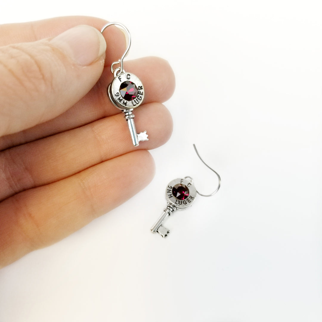Tiny Key Bullet Earrings