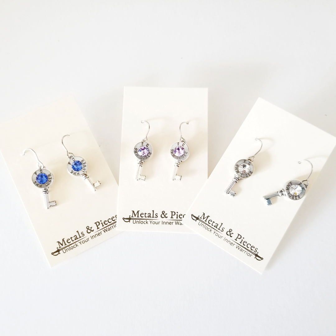 Tiny Key Bullet Earrings