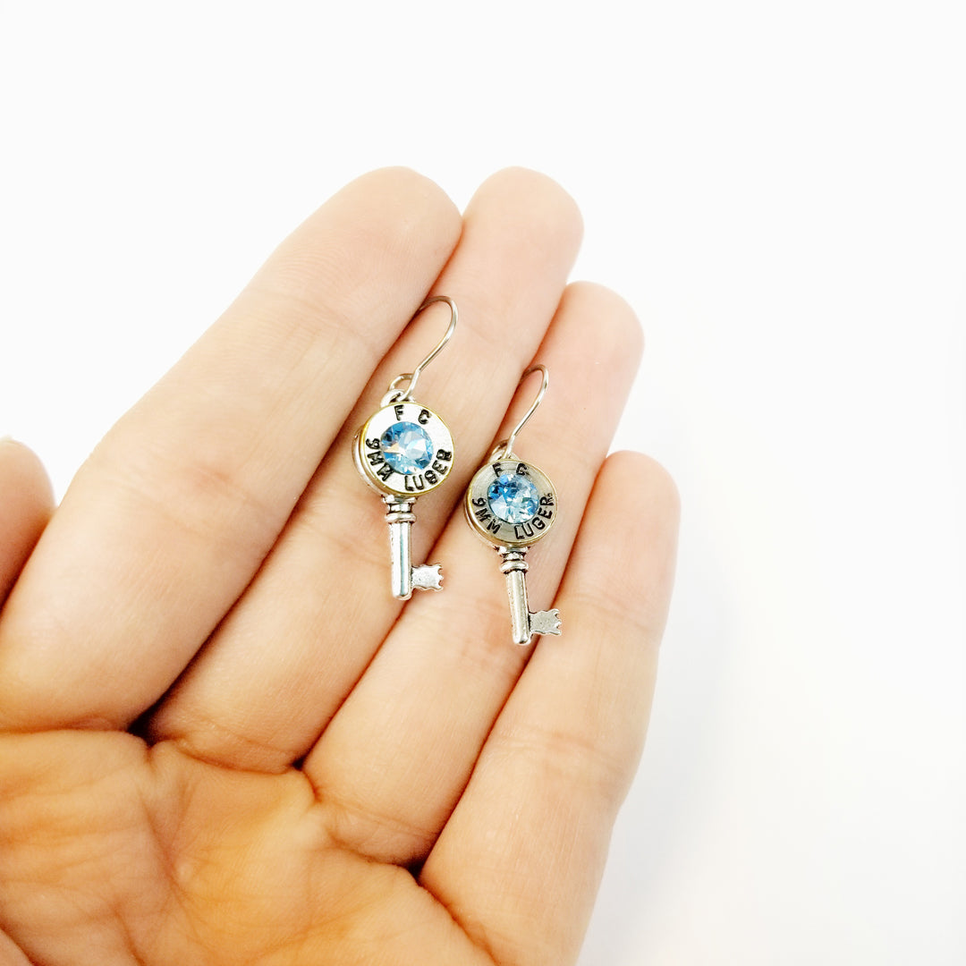Tiny Key Bullet Earrings