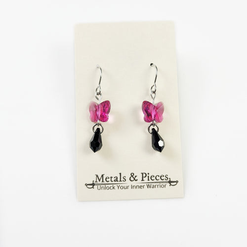 Halloween Dia de los Muertos Faux Leather Earrings - Black and Hot Pink  Pair #2