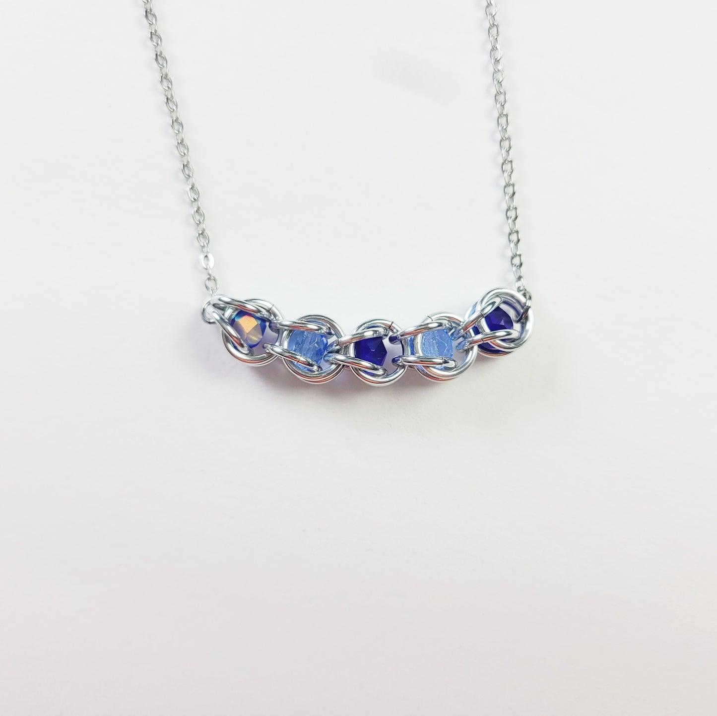 Sapphire Captured Bead Chainmail Necklace