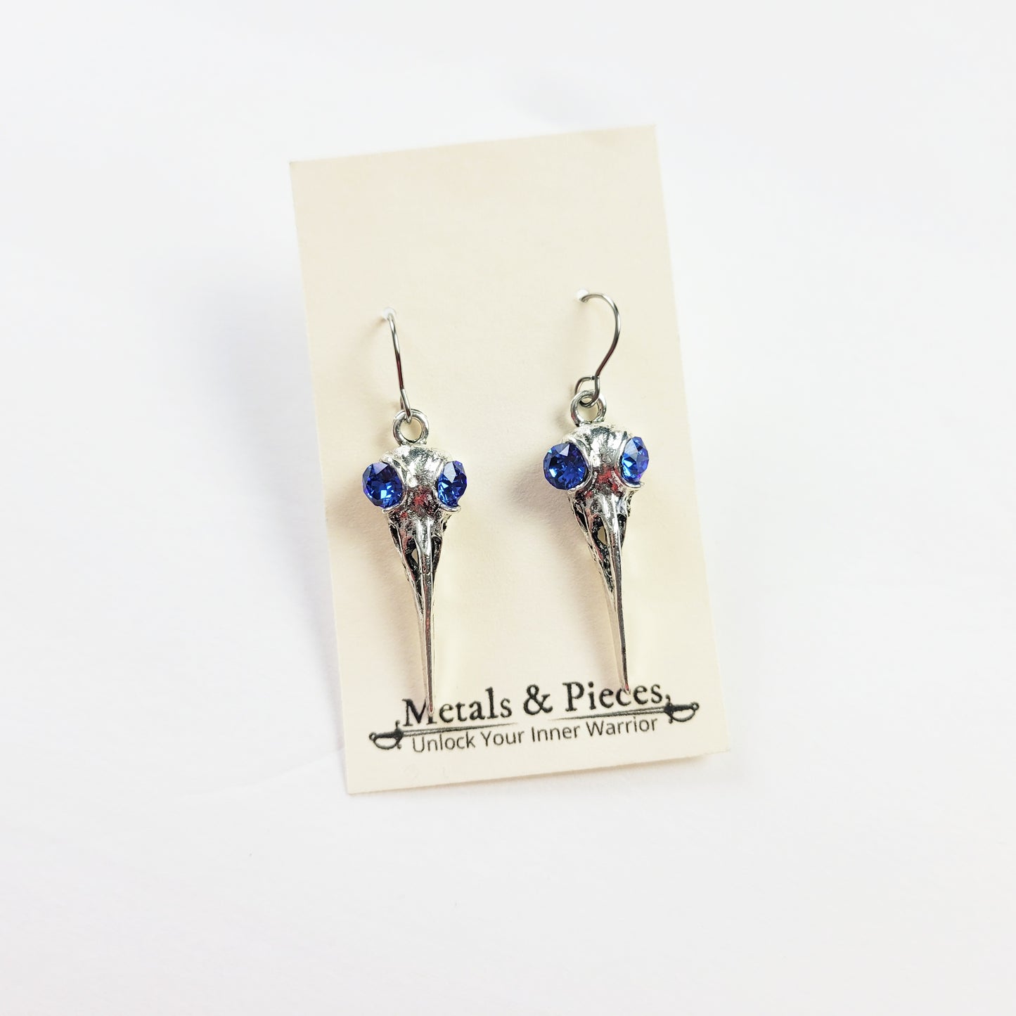 Bird Skull Earrings in Sapphire