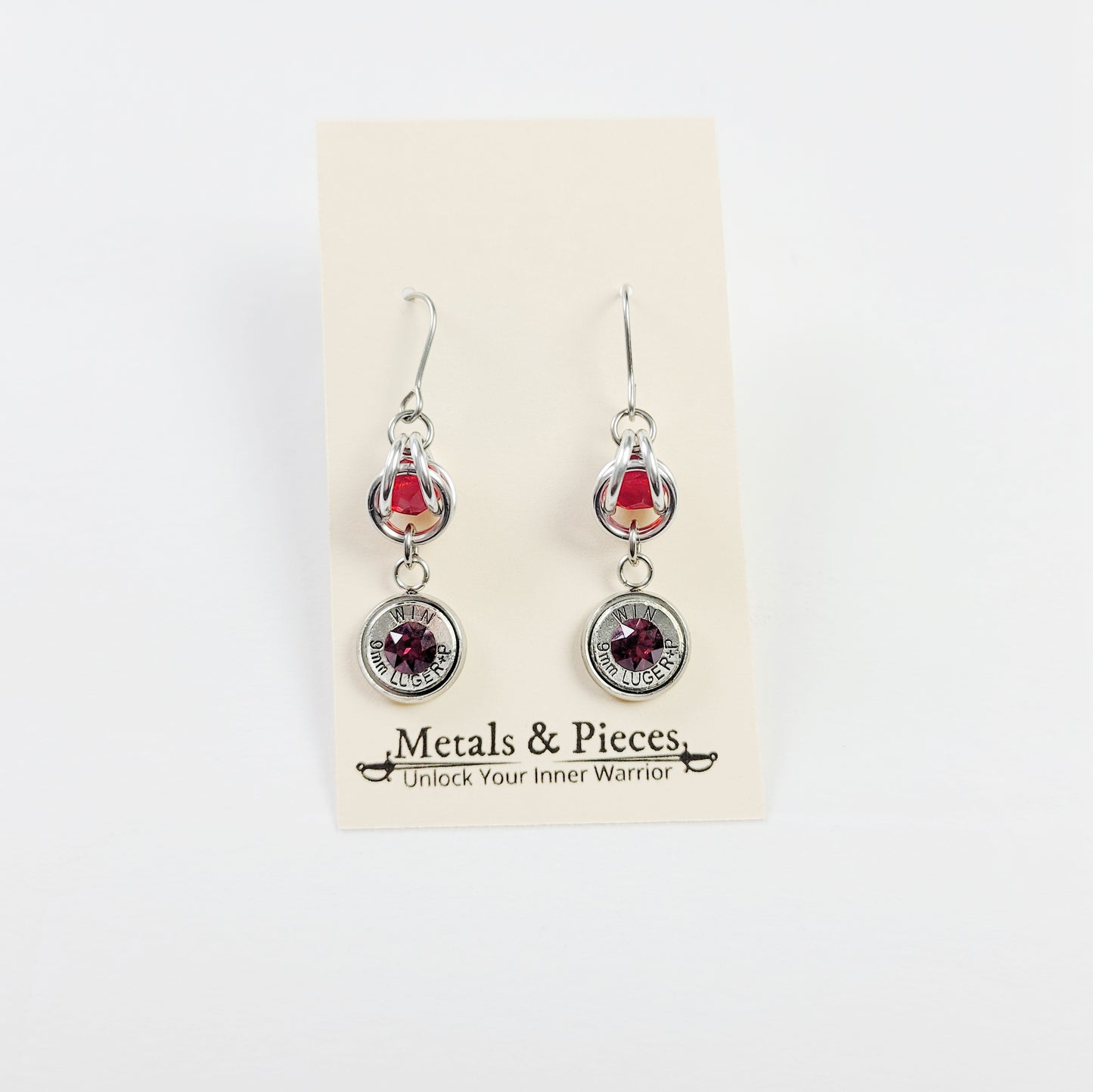 Garnet Captured Bullet Earrings