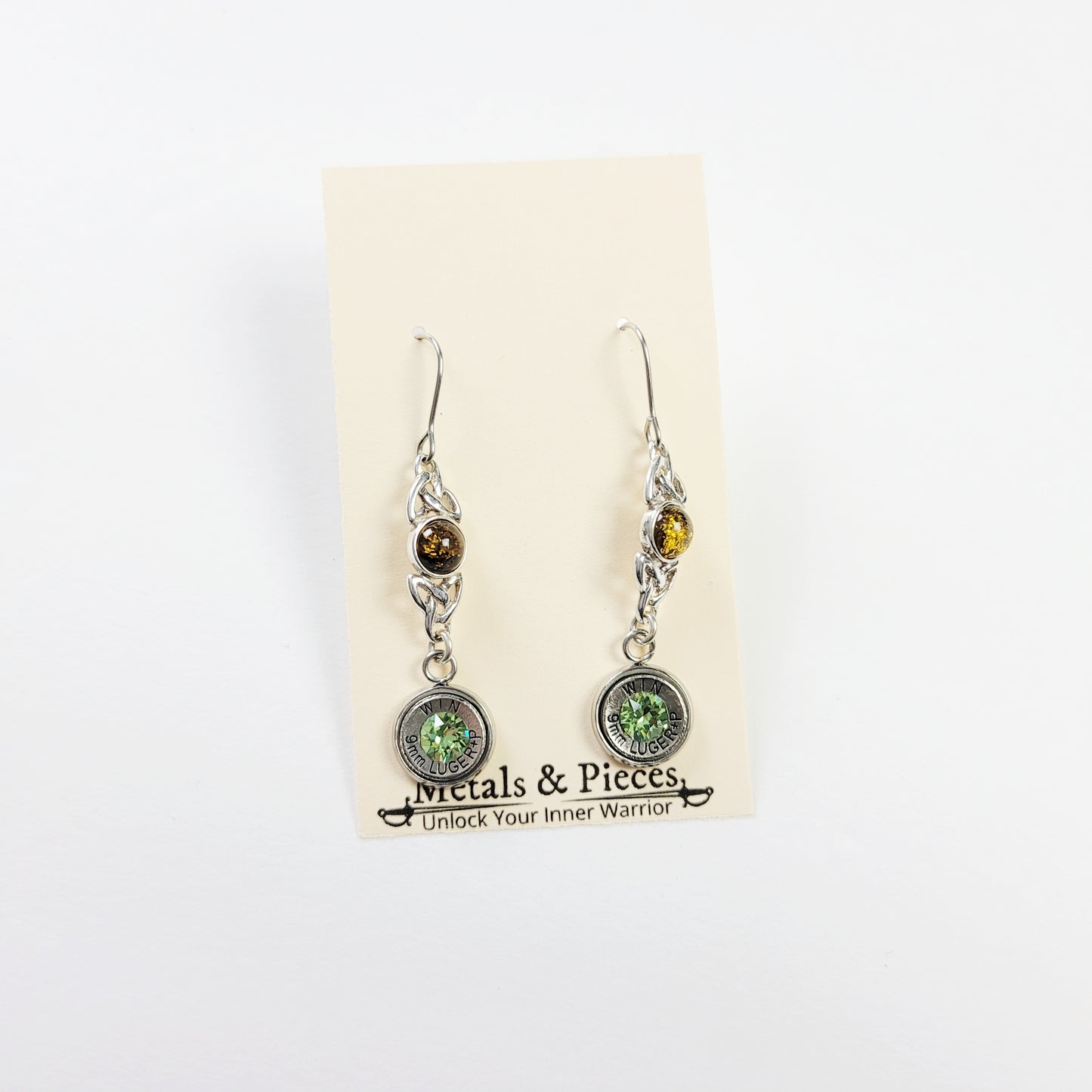 Celtic Green Amber Earrings