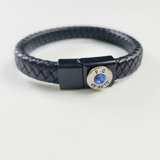 Black Leather Bullet Bracelet