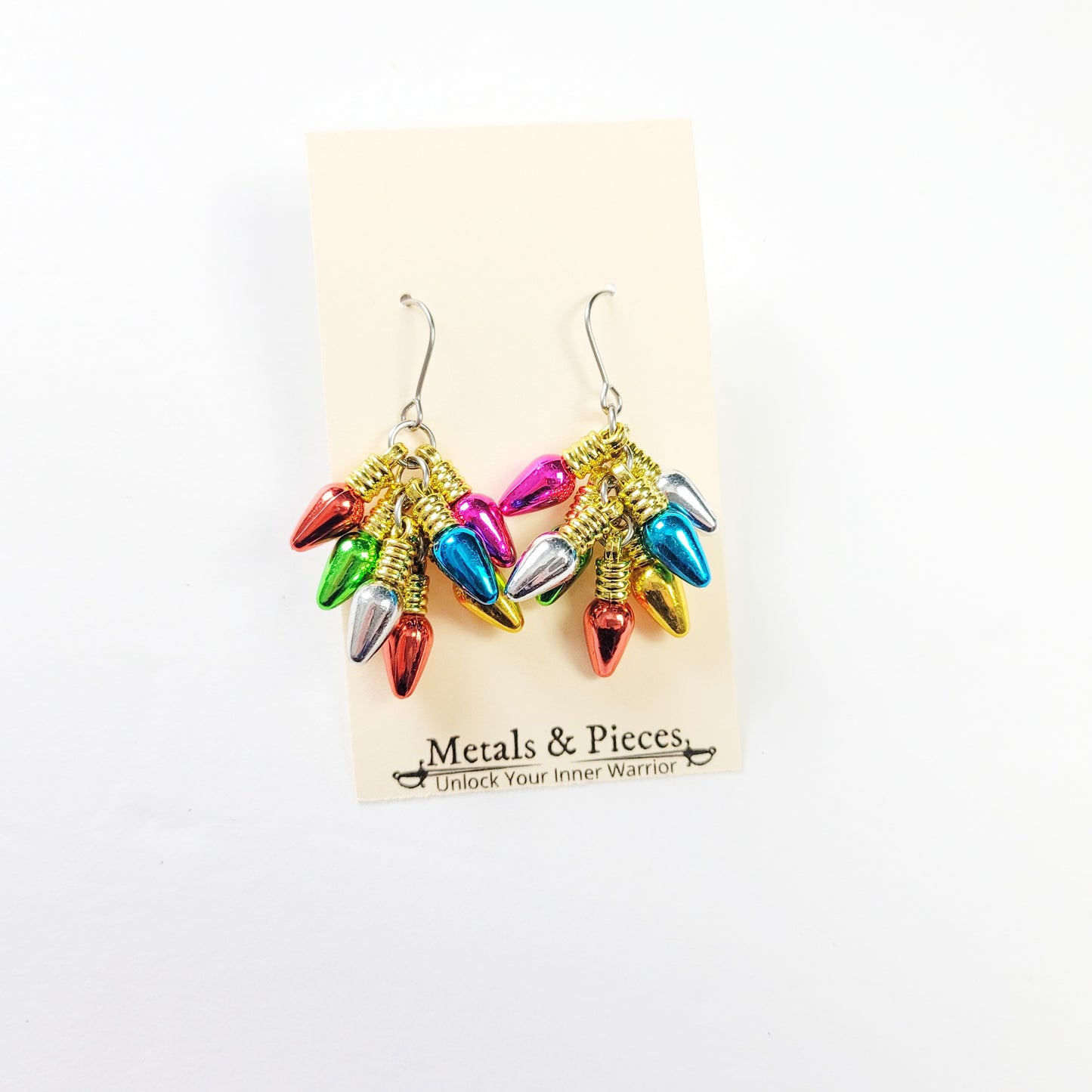Christmas Chaos Earrings with metallic light charms