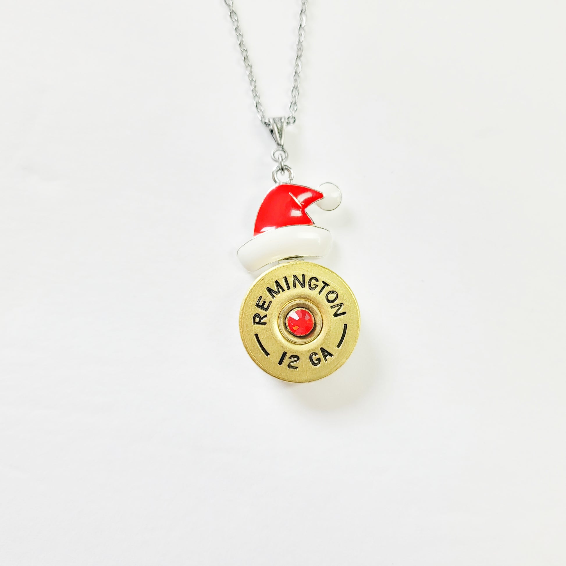 Santa Bullet Necklace with 12-gauge shell and red crystal