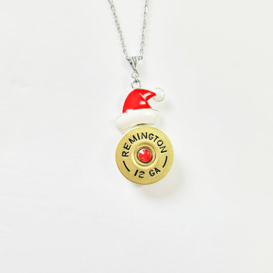Santa Bullet Necklace with 12-gauge shell and red crystal