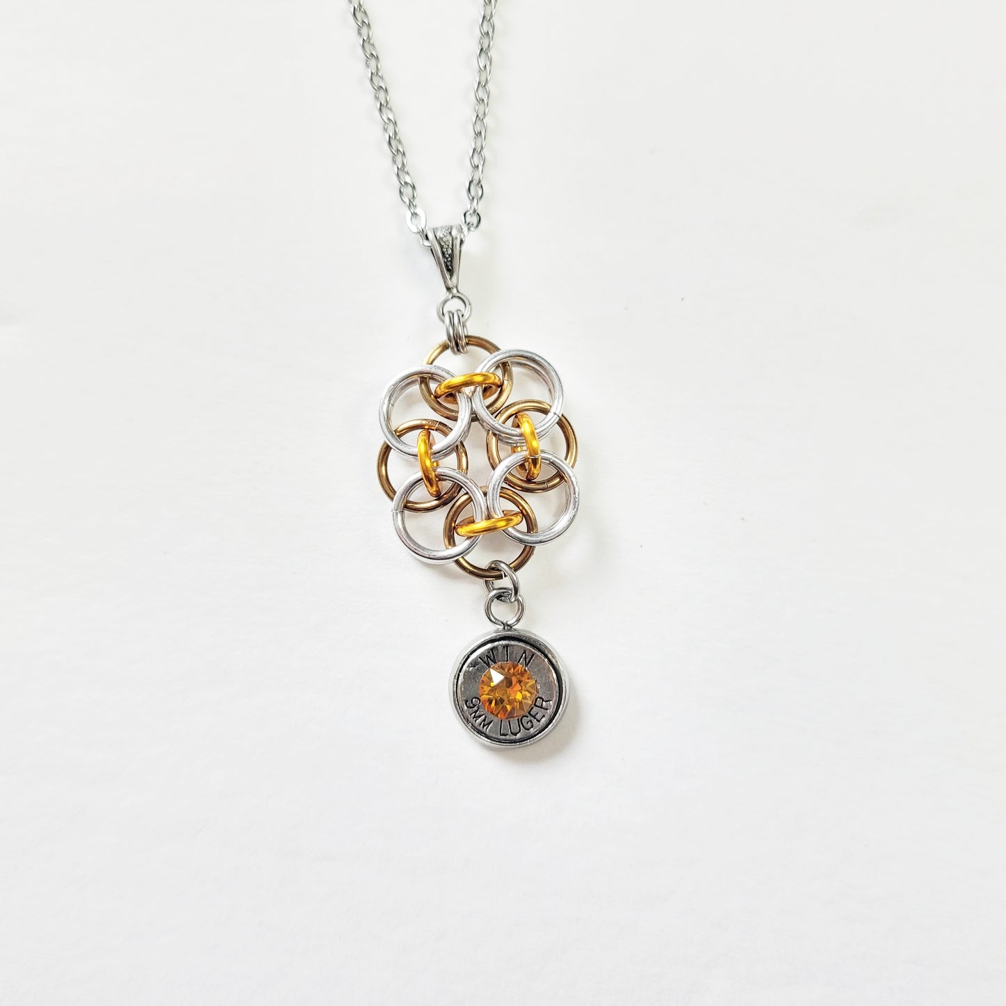 Pumpkin Pie Necklace with 9mm casing and topaz crystal