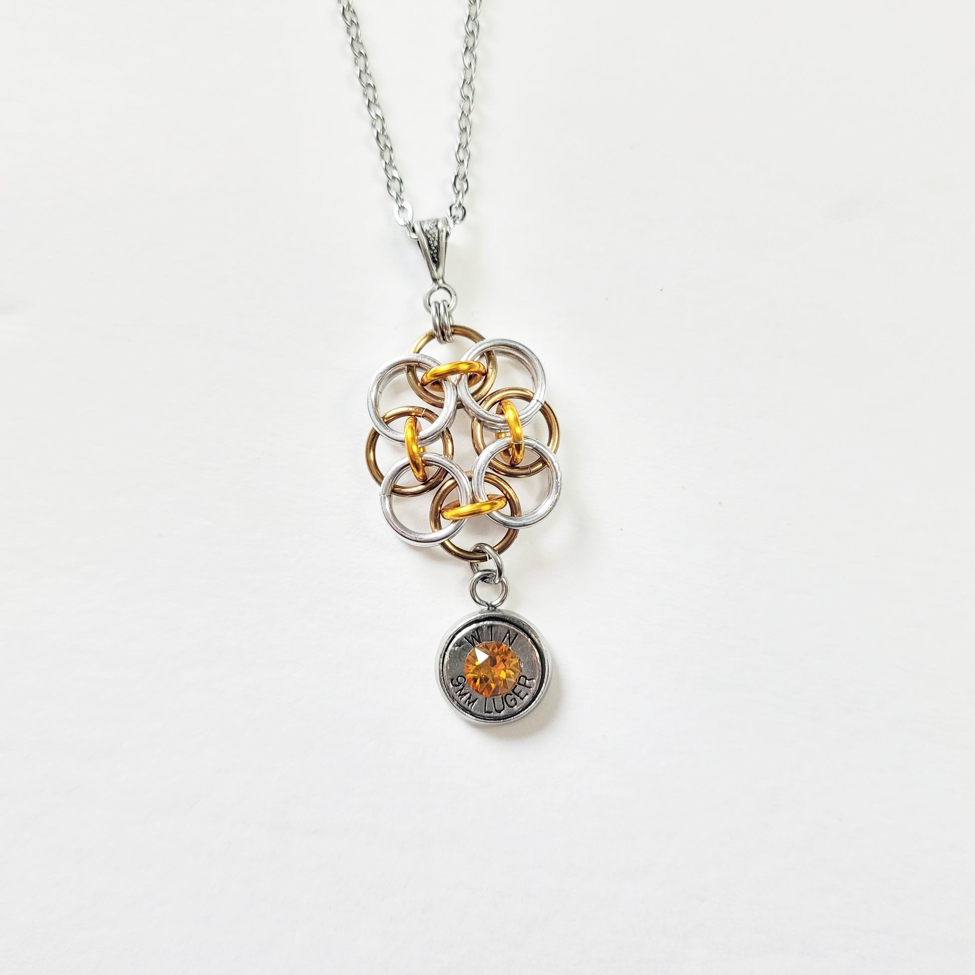 Pumpkin Pie Necklace with 9mm casing and topaz crystal