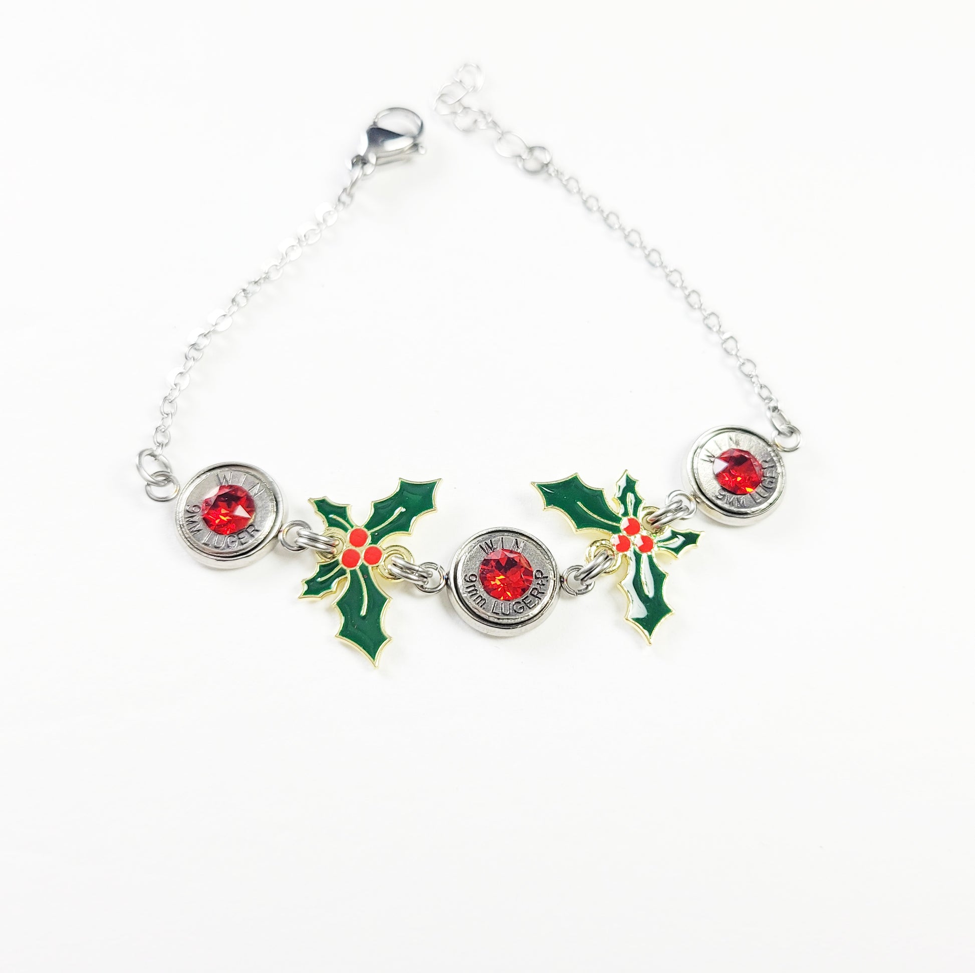 Holly Bullet Bracelet with red crystals and real bullet casings