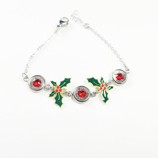 Holly Bullet Bracelet with red crystals and real bullet casings