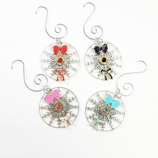 Real bullet casing ornament in pink, red, black, or blue