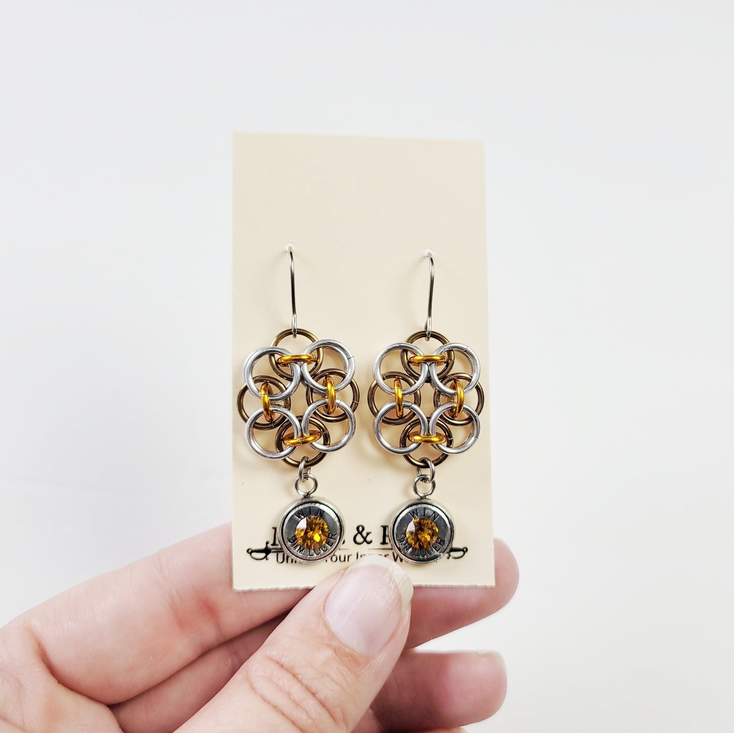 Fall bullet jewelry with gold chainmail and bullet charms