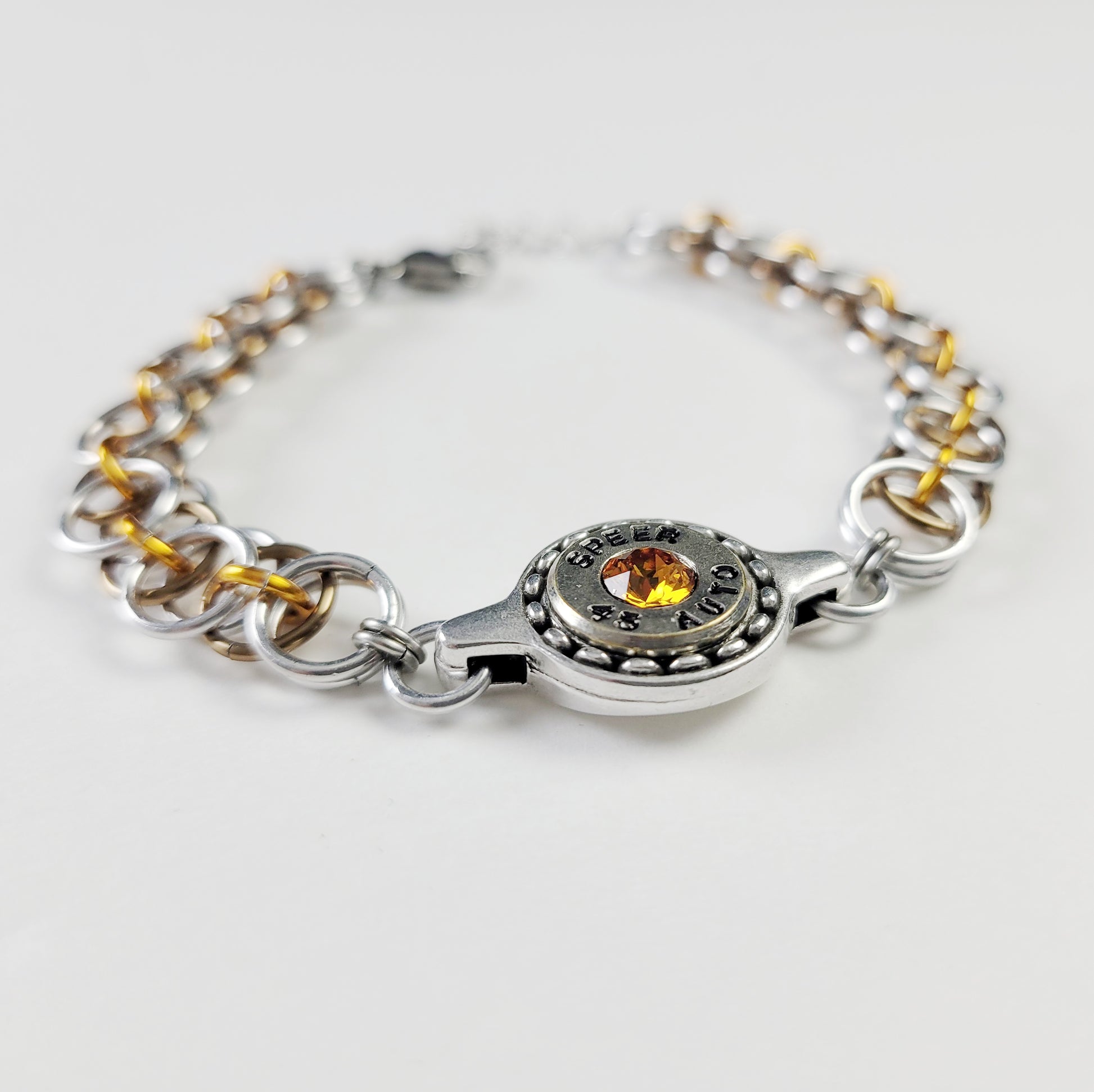 Chainmail bullet bracelet in fall tones – bronze and silver tones