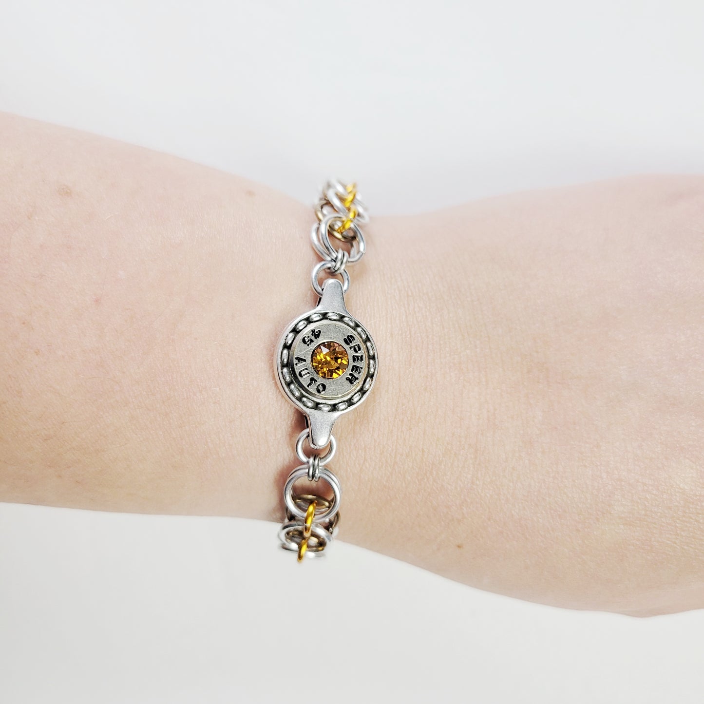 November birthstone bullet jewelry – gun-themed bracelet