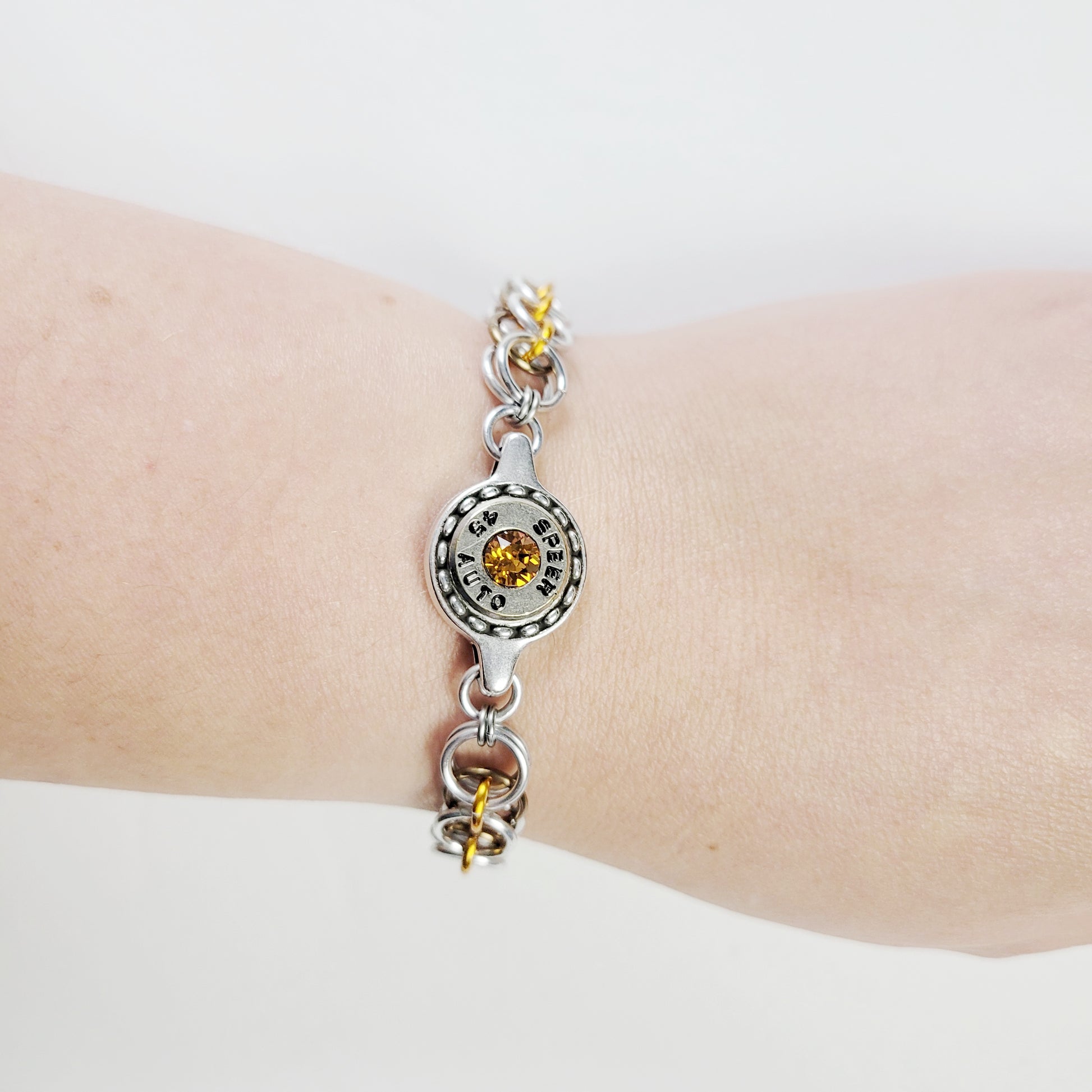 November birthstone bullet jewelry – gun-themed bracelet