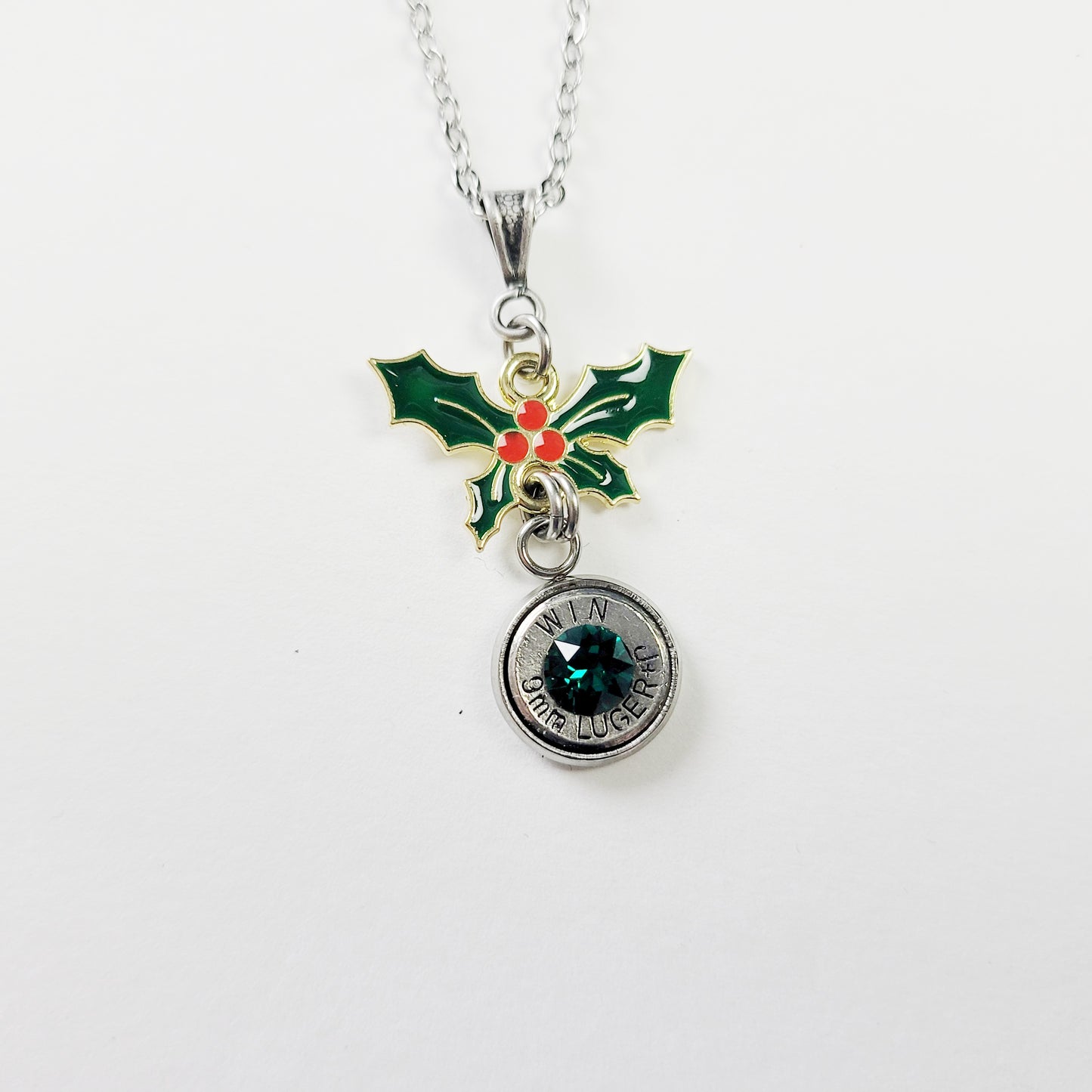 Country glam holiday necklace with stainless steel chain