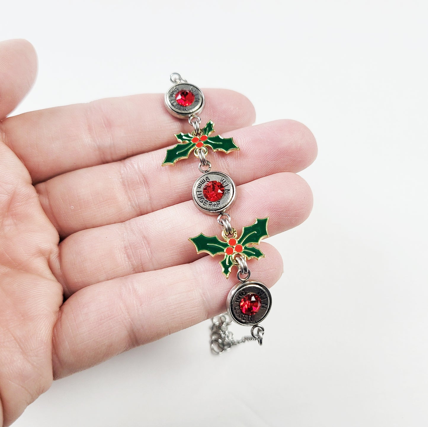 Christmas bullet jewelry for women with enamel holly