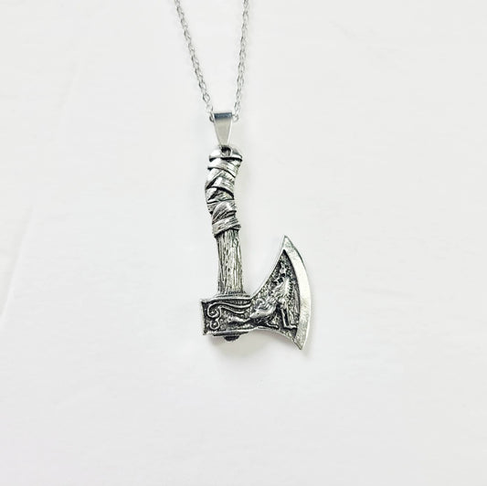 Battle Axe Necklace Wolf & Raven