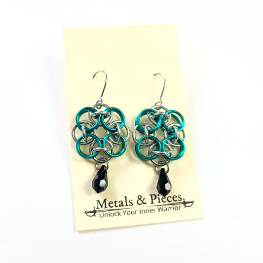 Chainmail Bubble Earrings - Teal